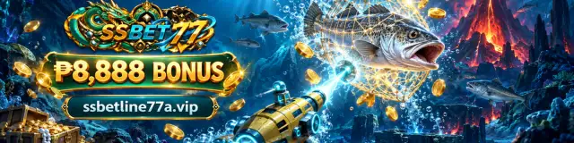 SSBET77 fishing arena banner with moving underwater targets