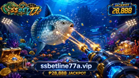 SSBET77 fishing arena displayed on a vertically held phone with clear target lanes and cannon direction