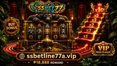 Vertical SSBET77 reel screen above compact mobile controls as the gold slot sequence settles